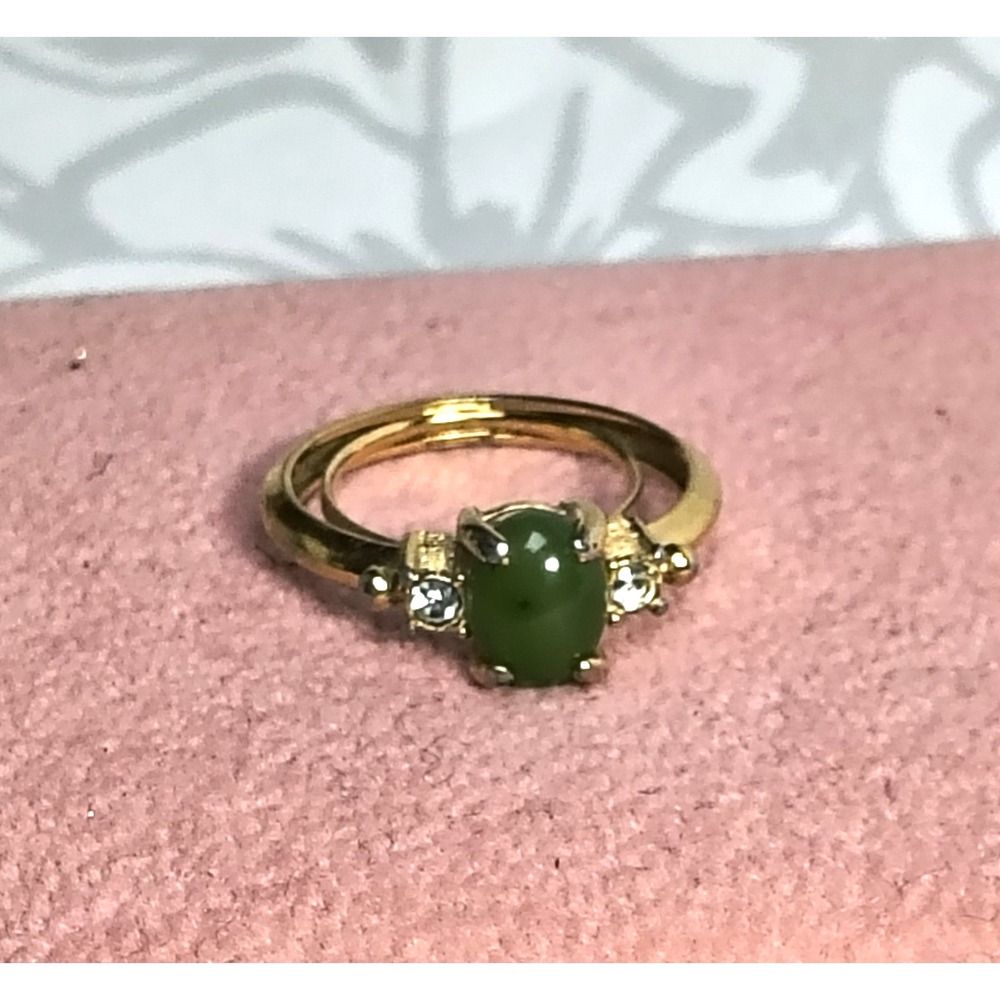 Vintage AVON Oriental Jade Ring Adjustable Ring 70's Size 6-6.5